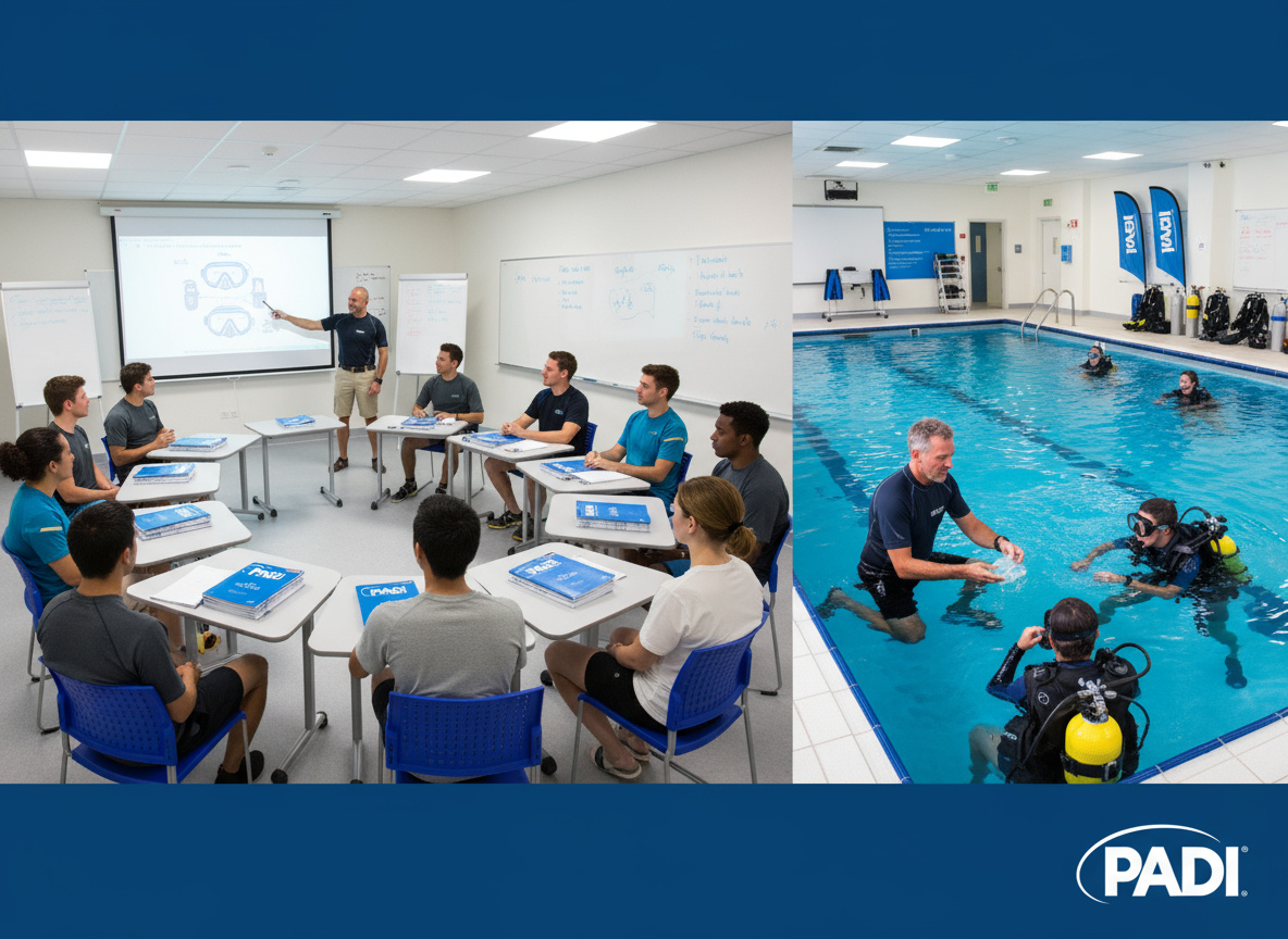Instructor candidates running skills in confined water