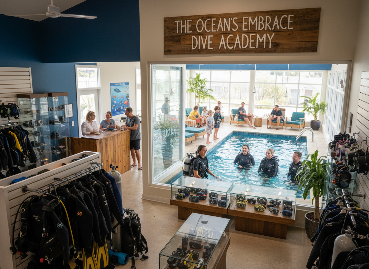 Members around the clubhouse workbench after a shore dive