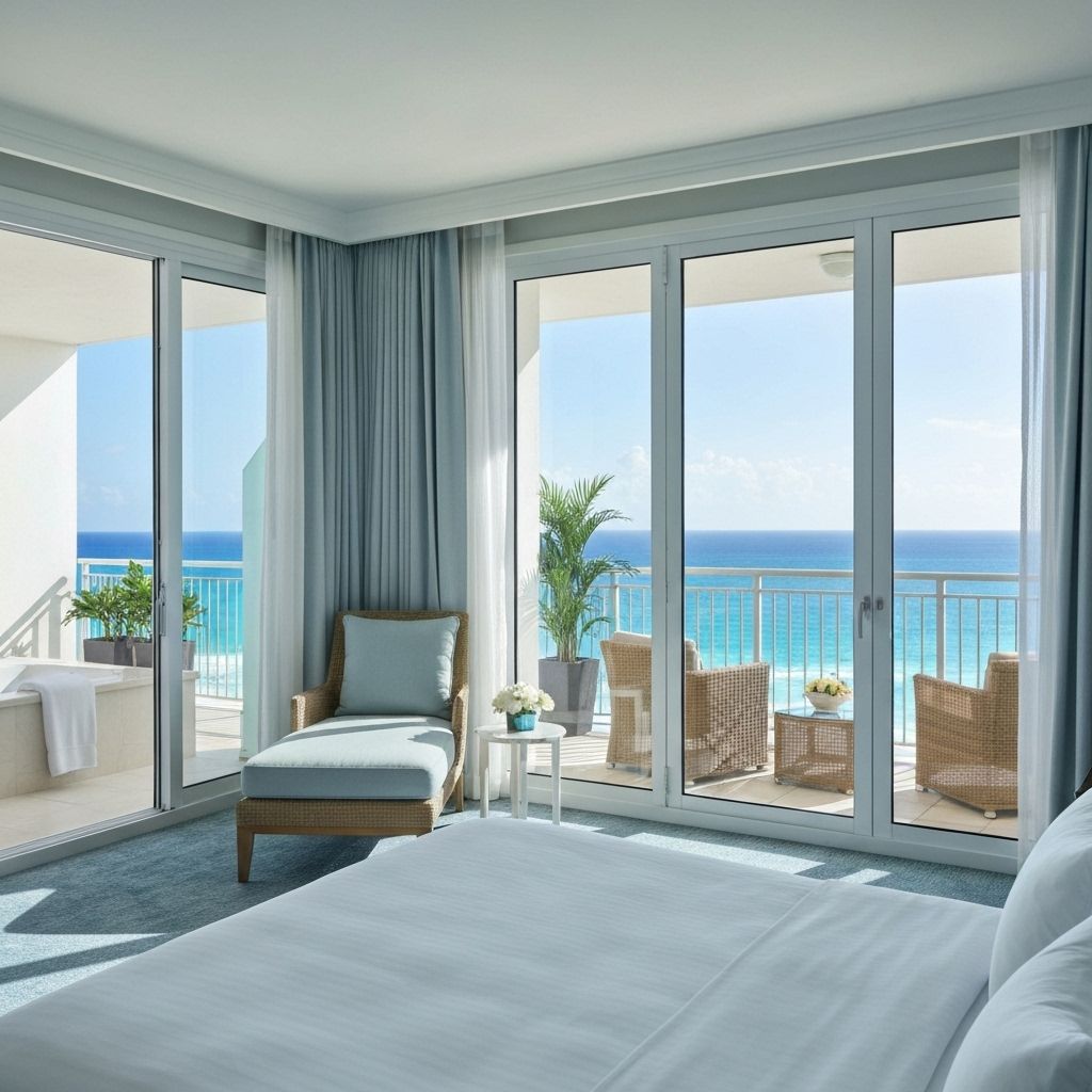 Oceanfront resort at sunset